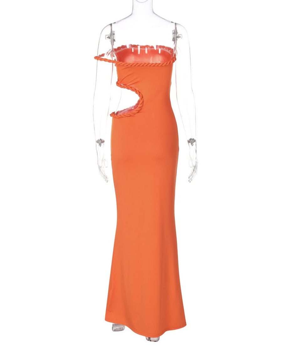 Tangerine Dream: The Daring Side Cut-Out Maxi Dress with Rope Trim – Your Statement Piece for Fall Getaways & Holiday Parties
