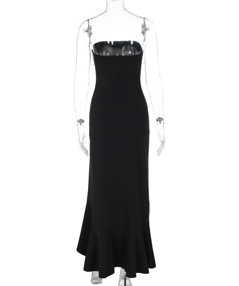 Effortless Glamour: Black Strapless High-Low Ruffle Maxi Dress | Your Ultimate Fall & Holiday Party Look