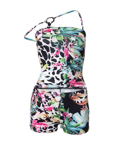 Tropical Oasis Mixed Print Tankini & Shorts Set - Chic Resort Wear for Winter Escapes
