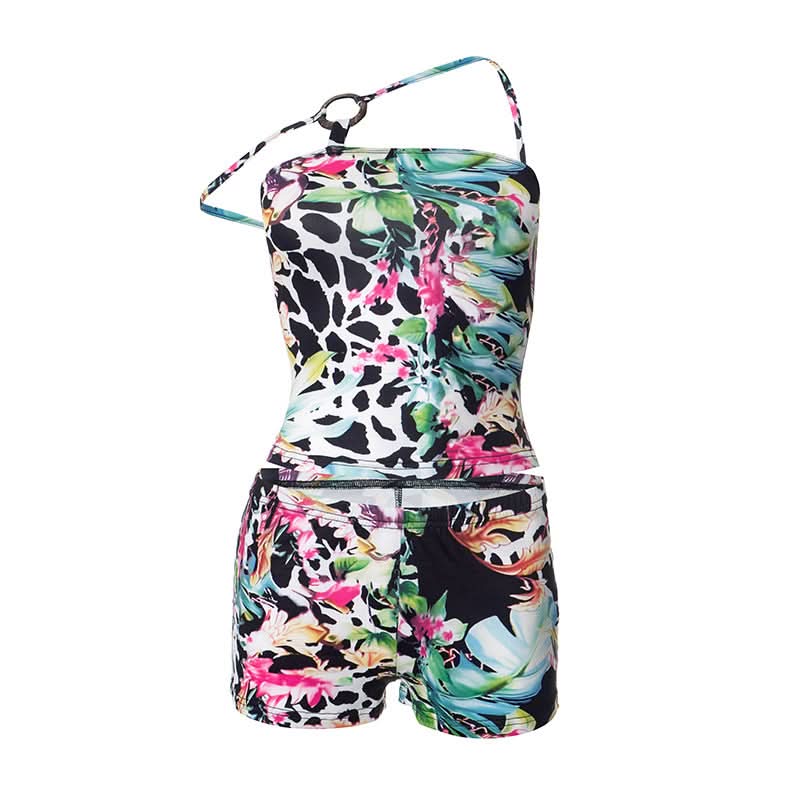 Tropical Oasis Mixed Print Tankini & Shorts Set - Chic Resort Wear for Winter Escapes