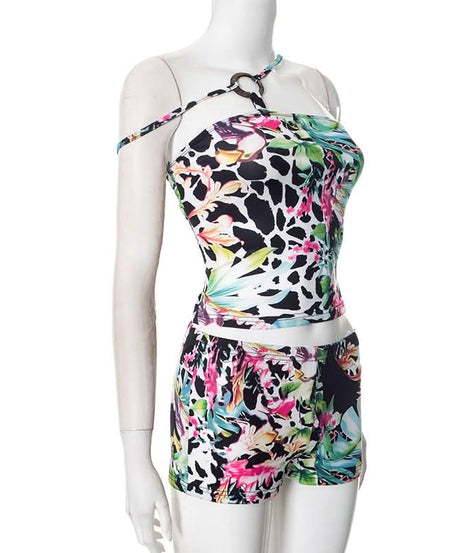 Tropical Oasis Mixed Print Tankini & Shorts Set - Chic Resort Wear for Winter Escapes