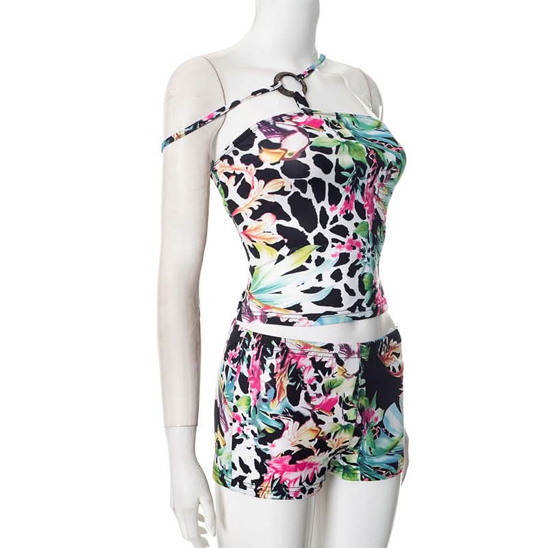 Tropical Oasis Mixed Print Tankini & Shorts Set - Chic Resort Wear for Winter Escapes