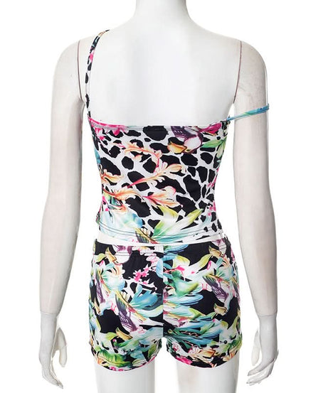 Tropical Oasis Mixed Print Tankini & Shorts Set - Chic Resort Wear for Winter Escapes