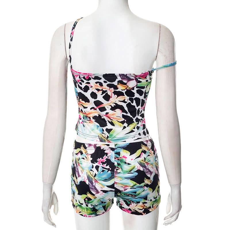 Tropical Oasis Mixed Print Tankini & Shorts Set - Chic Resort Wear for Winter Escapes
