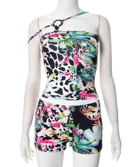 Tropical Oasis Mixed Print Tankini & Shorts Set - Chic Resort Wear for Winter Escapes