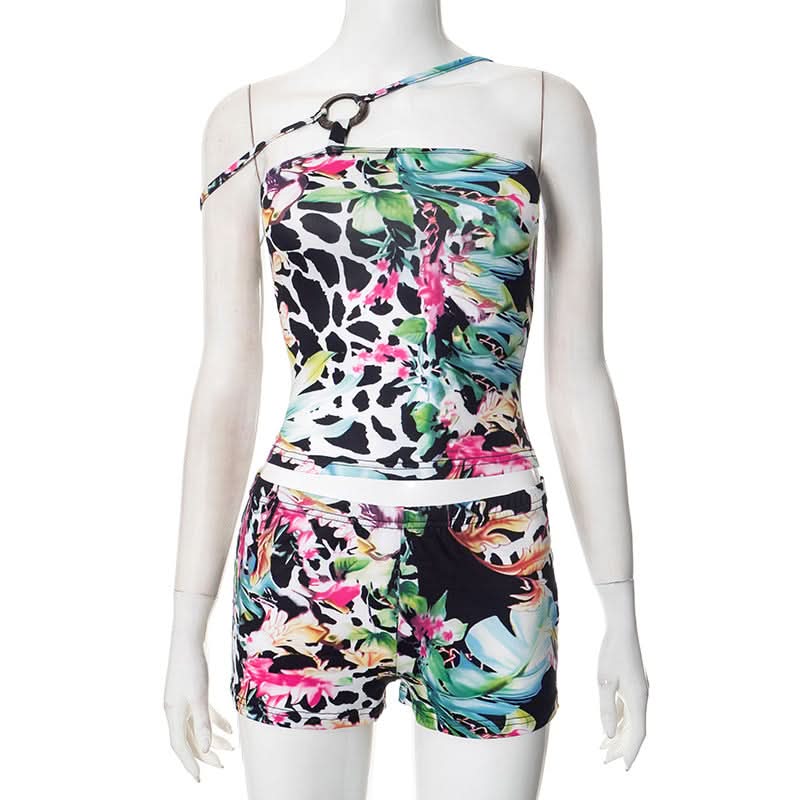 Tropical Oasis Mixed Print Tankini & Shorts Set - Chic Resort Wear for Winter Escapes