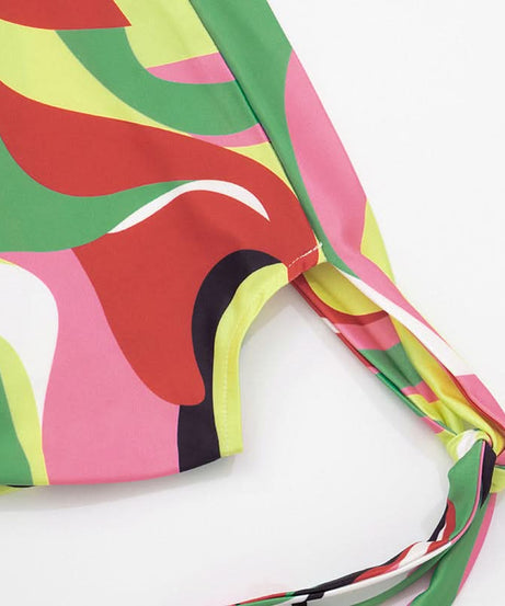 Effortless Vacay Vibes: Abstract Print Off-Shoulder Tie Crop Top & Shorts Set