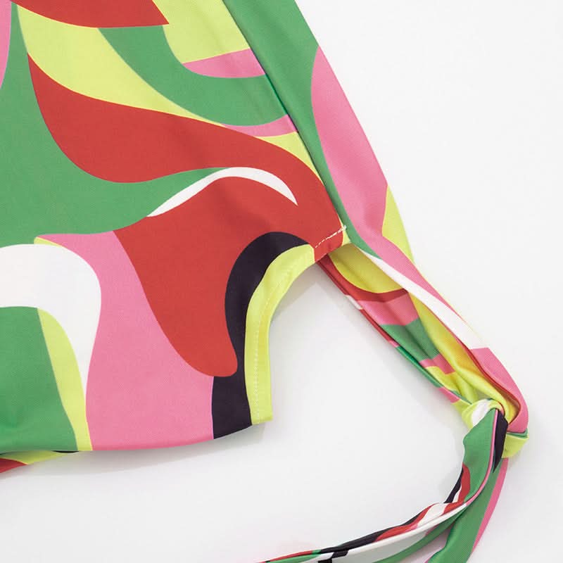 Effortless Vacay Vibes: Abstract Print Off-Shoulder Tie Crop Top & Shorts Set