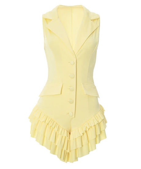 Butter Yellow Tailored Ruffle Romper - Your Chic Fall Statement Playsuit