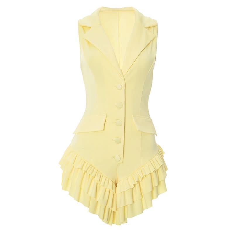 Butter Yellow Tailored Ruffle Romper - Your Chic Fall Statement Playsuit