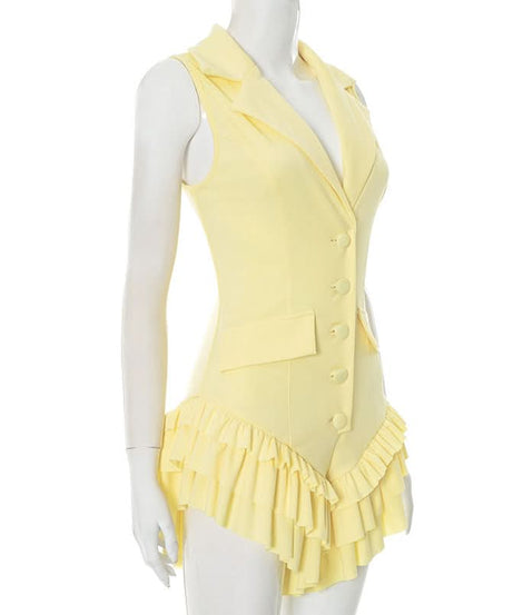 Butter Yellow Tailored Ruffle Romper - Your Chic Fall Statement Playsuit