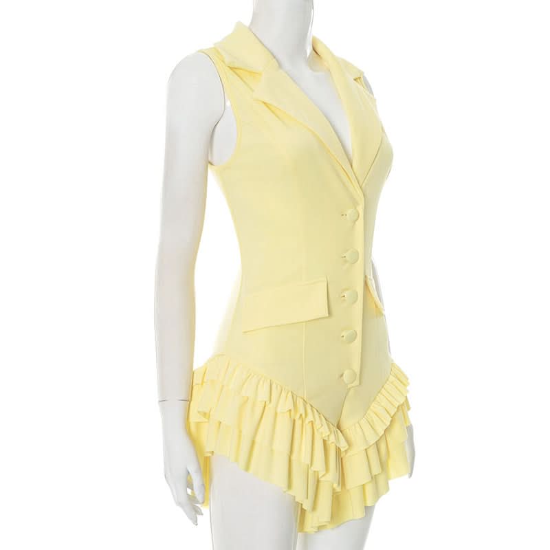 Butter Yellow Tailored Ruffle Romper - Your Chic Fall Statement Playsuit