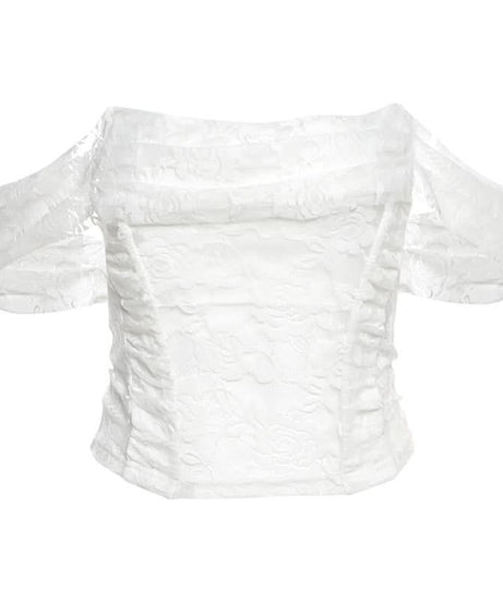 Enchanting Floral Lace Off-Shoulder Crop Top - Sheer Y2K Backless Style for Fall Nights