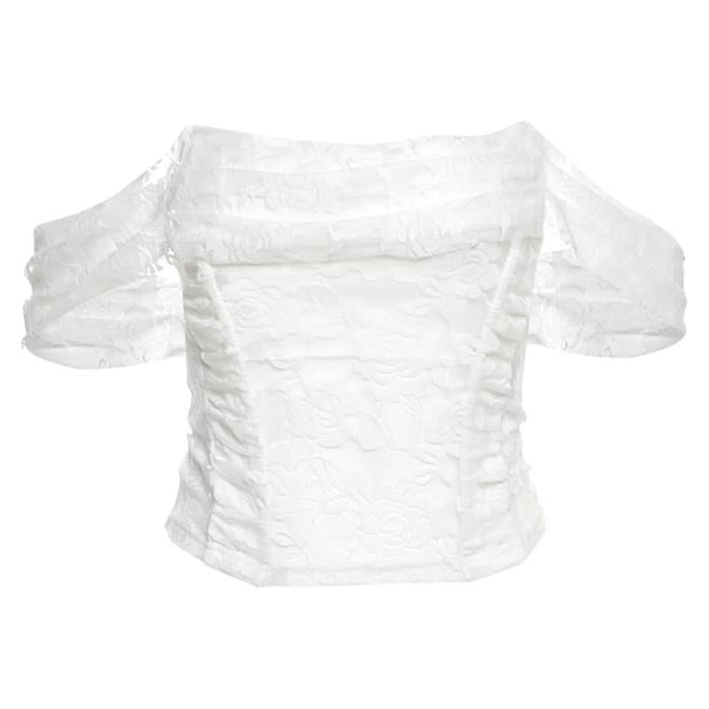 Enchanting Floral Lace Off-Shoulder Crop Top - Sheer Y2K Backless Style for Fall Nights