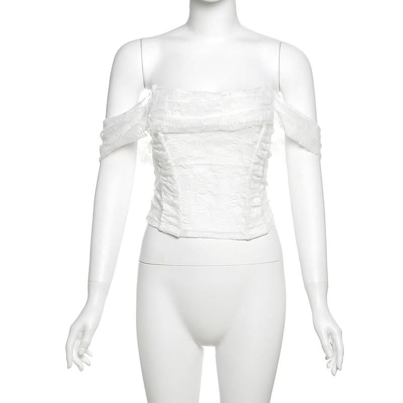 Enchanting Floral Lace Off-Shoulder Crop Top - Sheer Y2K Backless Style for Fall Nights