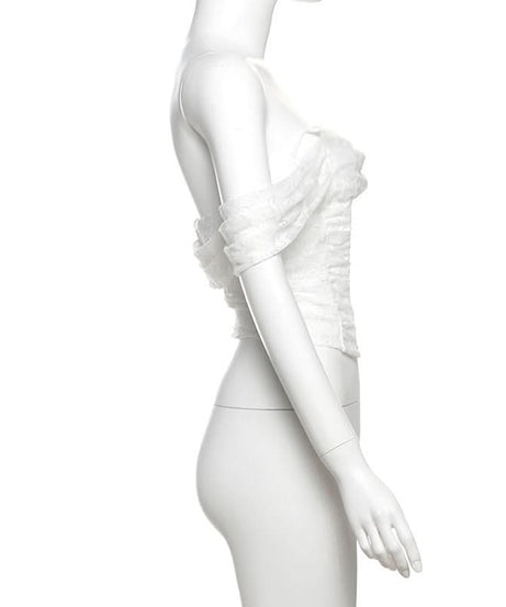 Enchanting Floral Lace Off-Shoulder Crop Top - Sheer Y2K Backless Style for Fall Nights