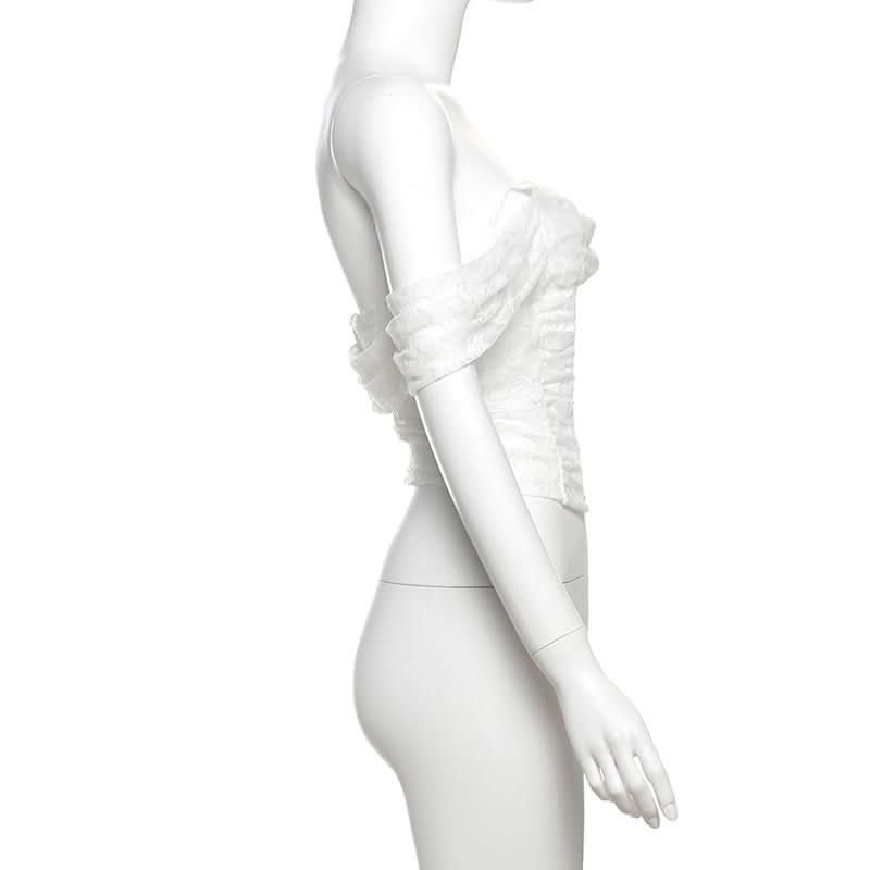 Enchanting Floral Lace Off-Shoulder Crop Top - Sheer Y2K Backless Style for Fall Nights