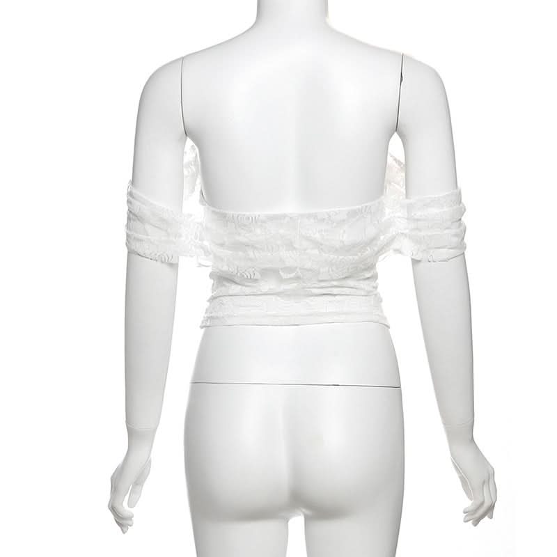 Enchanting Floral Lace Off-Shoulder Crop Top - Sheer Y2K Backless Style for Fall Nights
