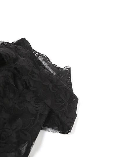 Enchanting Floral Lace Off-Shoulder Crop Top - Sheer Y2K Backless Style for Fall Nights