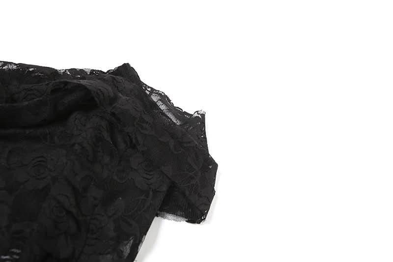 Enchanting Floral Lace Off-Shoulder Crop Top - Sheer Y2K Backless Style for Fall Nights