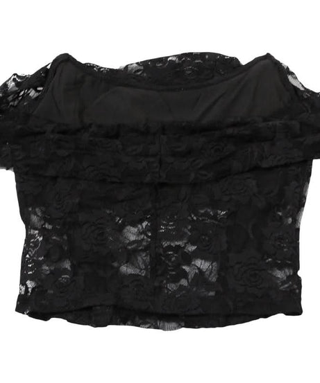 Enchanting Floral Lace Off-Shoulder Crop Top - Sheer Y2K Backless Style for Fall Nights