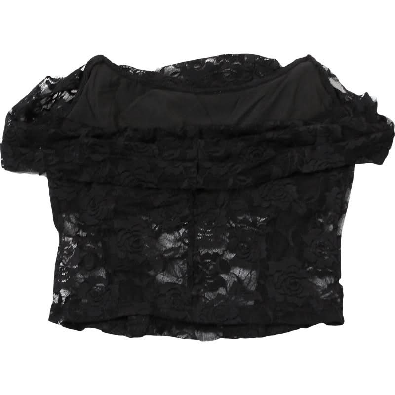 Enchanting Floral Lace Off-Shoulder Crop Top - Sheer Y2K Backless Style for Fall Nights