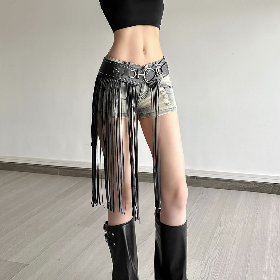 Edgy Fringe & Tassel Statement Belt - Womens PU Leather Waist Accessory for Fall Concerts & Boho Chic