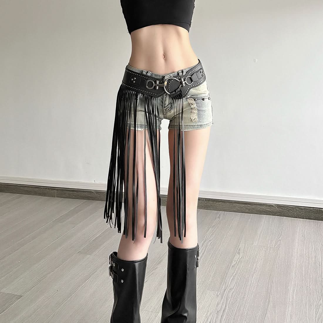 Edgy Fringe & Tassel Statement Belt - Womens PU Leather Waist Accessory for Fall Concerts & Boho Chic