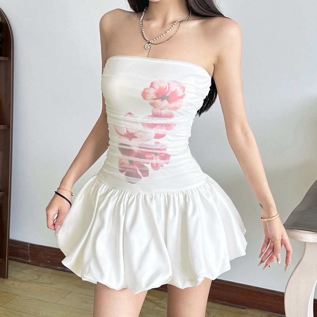 Chic Floral Mesh Bandeau Mini Dress - Your Fall Party & Date Night Essential