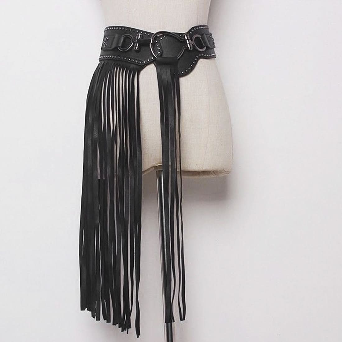 Edgy Fringe & Tassel Statement Belt - Womens PU Leather Waist Accessory for Fall Concerts & Boho Chic