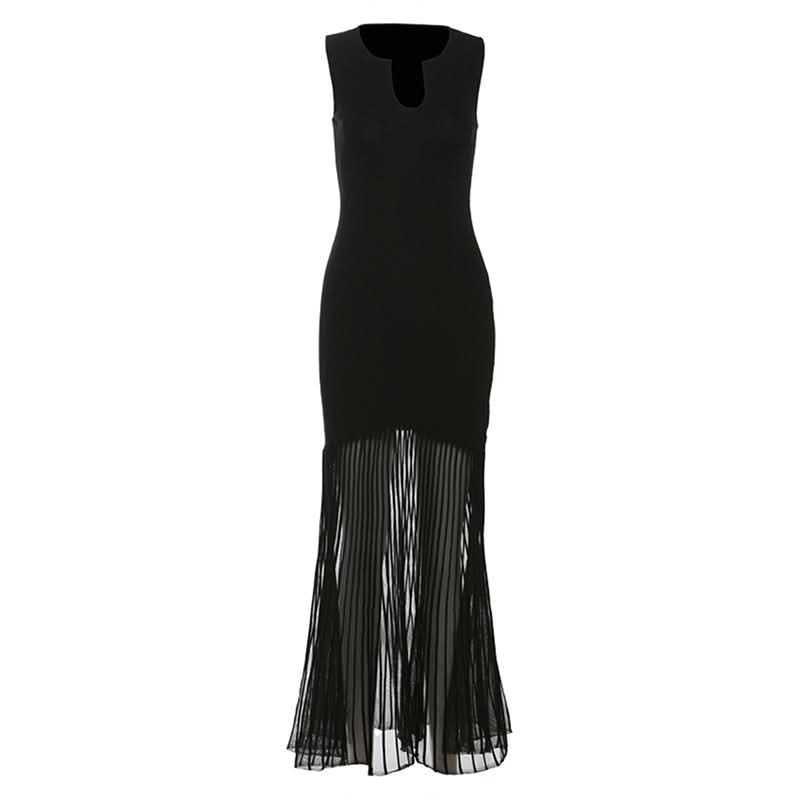 Elegant Black Sheer Pleated Maxi Dress - Perfect for Fall & Holiday Parties