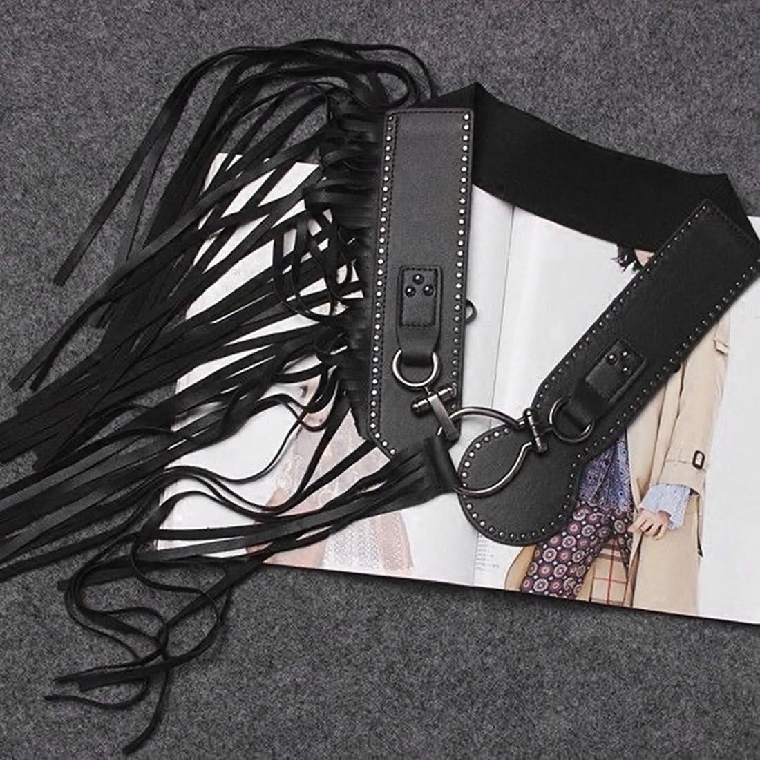 Edgy Fringe & Tassel Statement Belt - Womens PU Leather Waist Accessory for Fall Concerts & Boho Chic