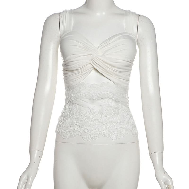 Elegant Winter White Ruched Lace Cut-Out Cocktail Dress - Holiday Glam