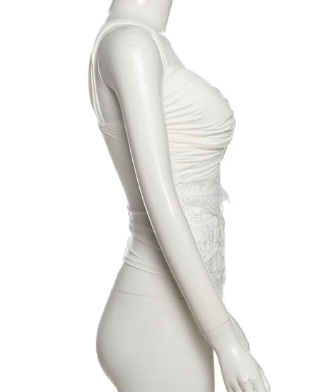Elegant Winter White Ruched Lace Cut-Out Cocktail Dress - Holiday Glam