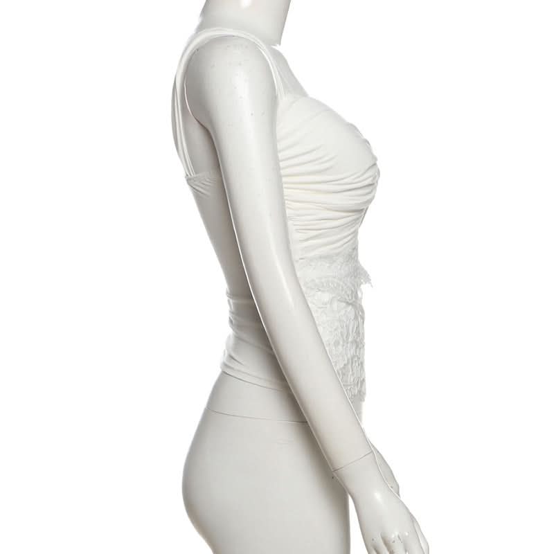 Elegant Winter White Ruched Lace Cut-Out Cocktail Dress - Holiday Glam