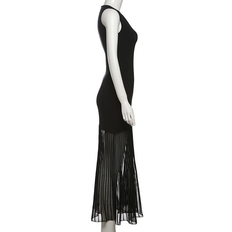 Elegant Black Sheer Pleated Maxi Dress - Perfect for Fall & Holiday Parties