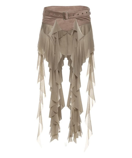 Edgy White Ruffle Mesh Overlay Belt Skirt | Gothic Rave Festival Accessory for Halloween
