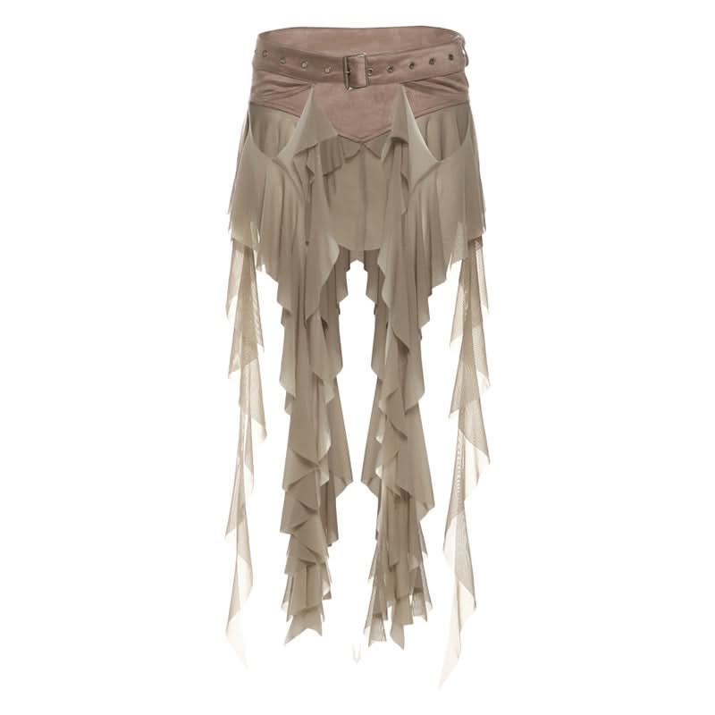 Edgy White Ruffle Mesh Overlay Belt Skirt | Gothic Rave Festival Accessory for Halloween