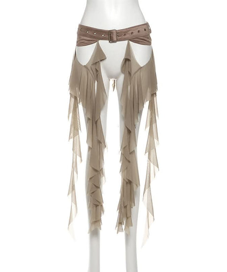 Edgy White Ruffle Mesh Overlay Belt Skirt | Gothic Rave Festival Accessory for Halloween