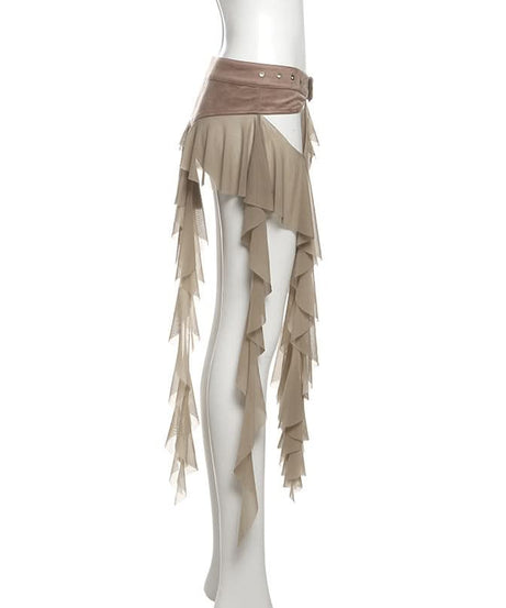 Edgy White Ruffle Mesh Overlay Belt Skirt | Gothic Rave Festival Accessory for Halloween