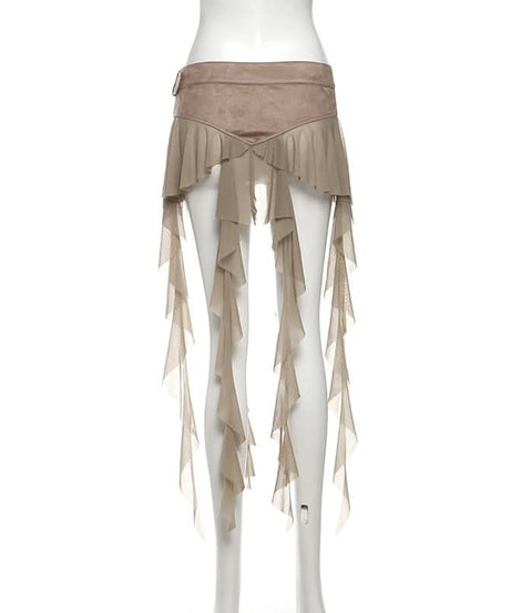 Edgy White Ruffle Mesh Overlay Belt Skirt | Gothic Rave Festival Accessory for Halloween