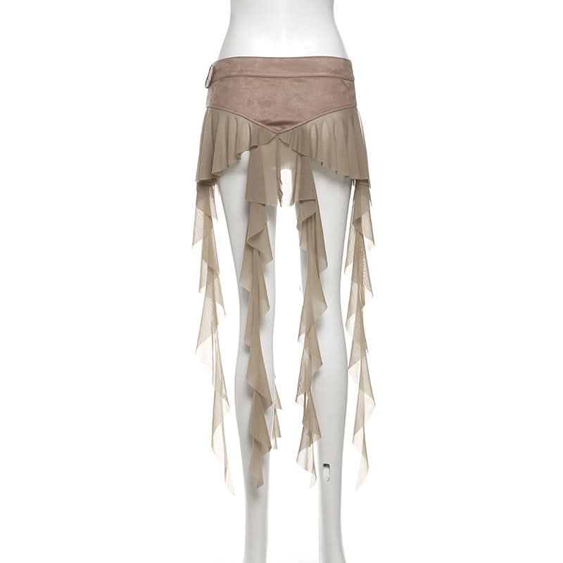 Edgy White Ruffle Mesh Overlay Belt Skirt | Gothic Rave Festival Accessory for Halloween