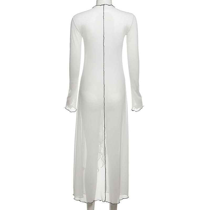 Unleash Your Edge: Sheer Mesh Ruffle Duster Cardigan - Perfect for Fall Nights & Halloween