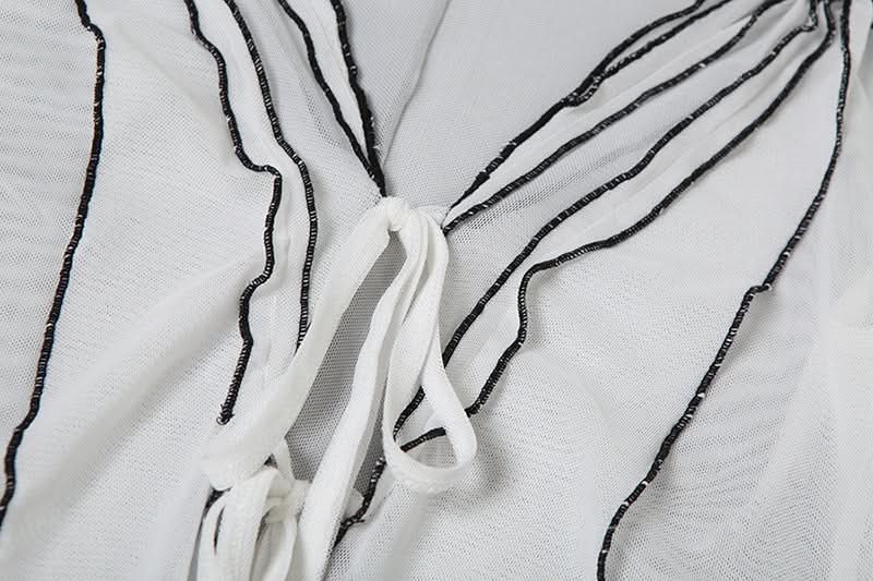 Unleash Your Edge: Sheer Mesh Ruffle Duster Cardigan - Perfect for Fall Nights & Halloween