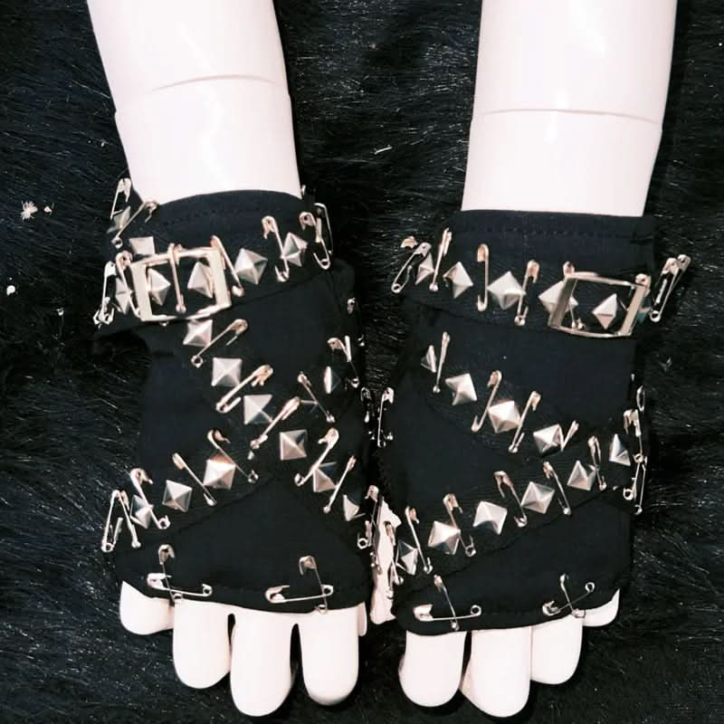 Gothic Punk Studded Fingerless Gloves | Edgy Halloween & Fall Fashion Accessory