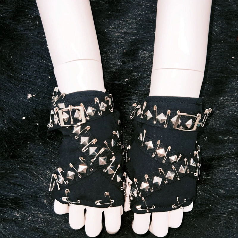 Gothic Punk Studded Fingerless Gloves | Edgy Halloween & Fall Fashion Accessory