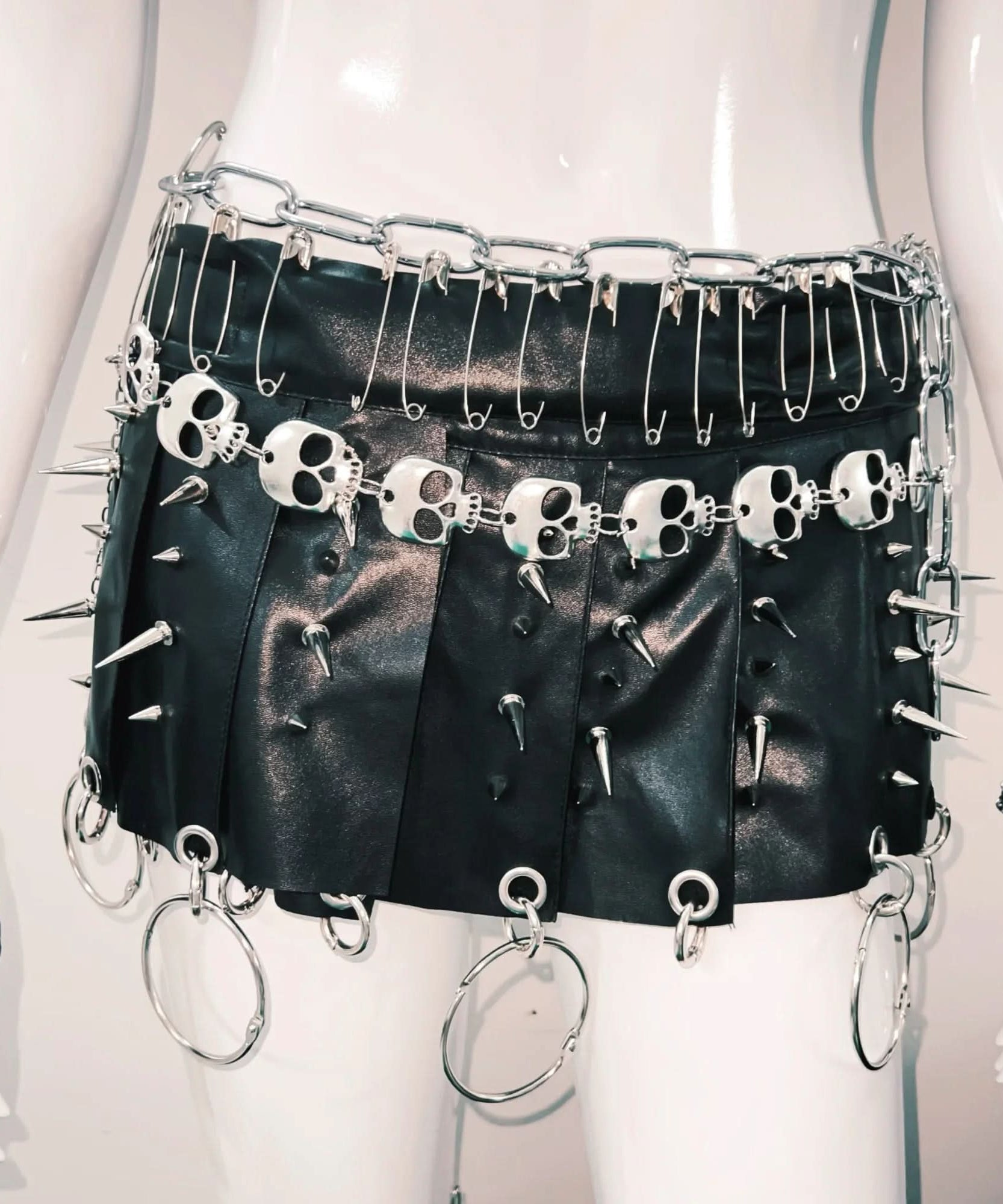 Fierce Spiked Skull O-Ring Cutout Crop Top | Edgy Goth Punk Clubwear & Halloween Statement