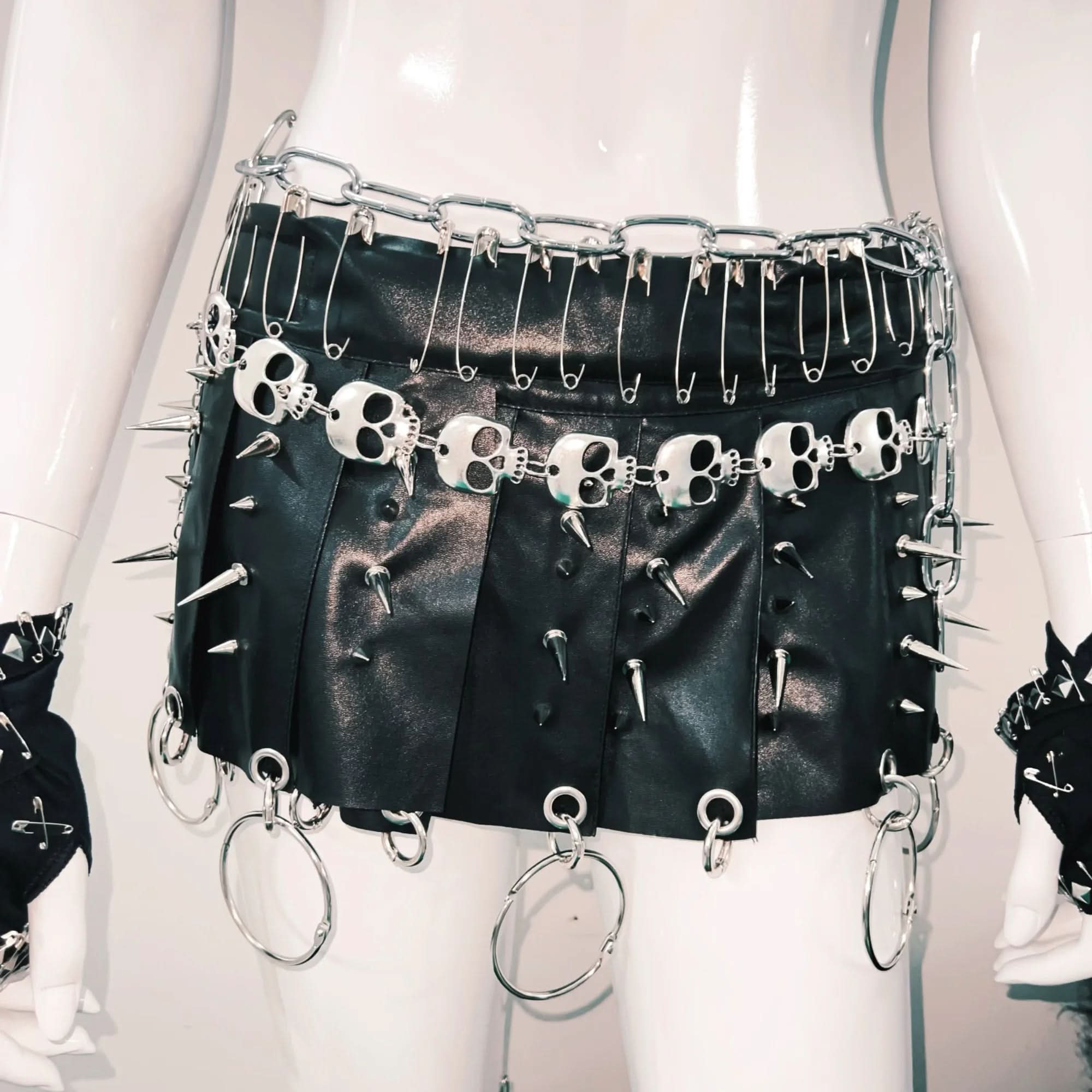 Fierce Spiked Skull O-Ring Cutout Crop Top | Edgy Goth Punk Clubwear & Halloween Statement