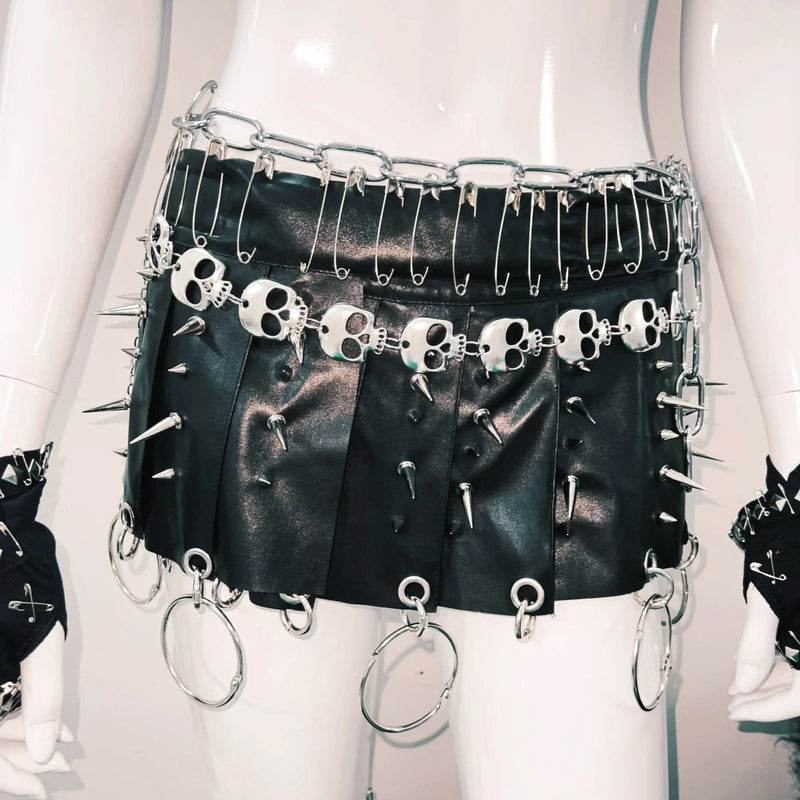 Fierce Spiked Skull O-Ring Cutout Crop Top | Edgy Goth Punk Clubwear & Halloween Statement