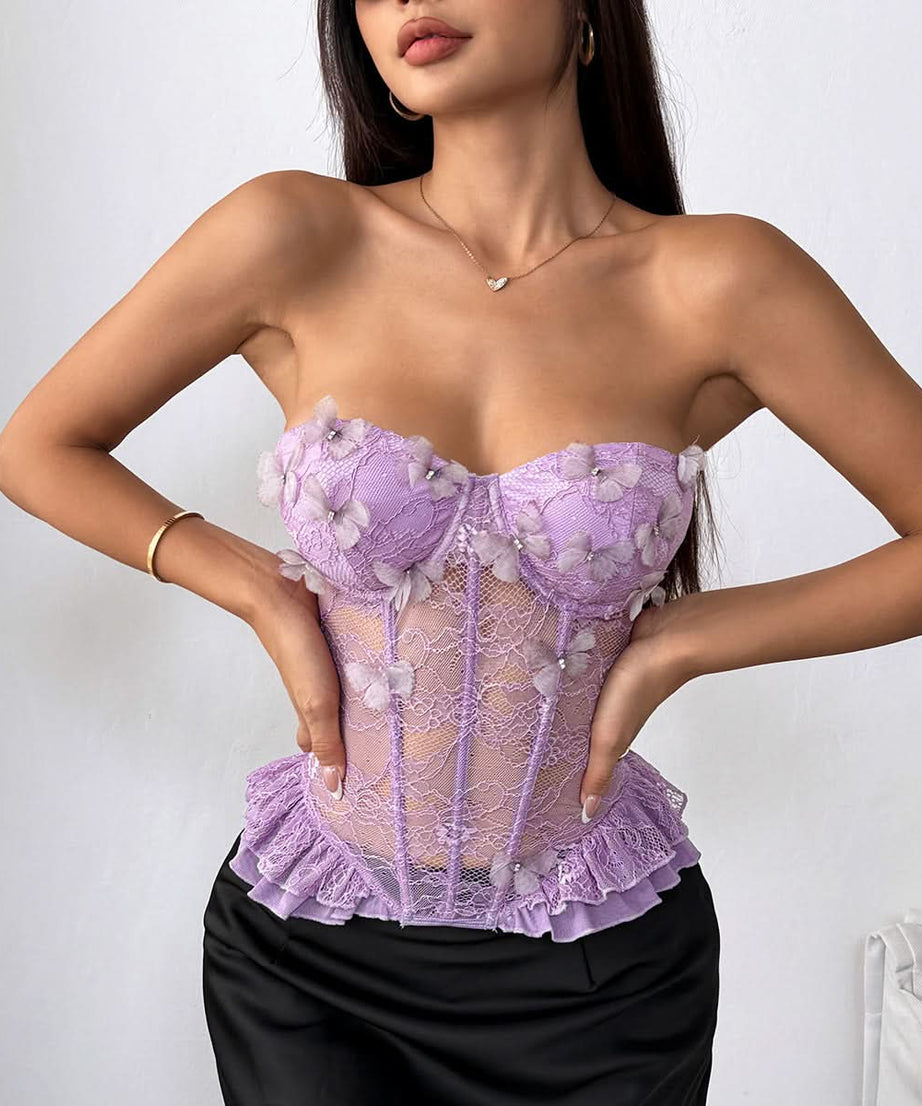 Enchanting Lavender Butterfly Lace Corset Top - Your Dreamy Holiday & Party Essential